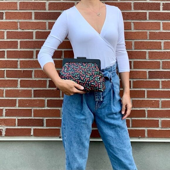 Handmade Genuine Leather Cherry-printed, Acrylic Frame Clutch/Wristlet/Crossbody - Picture 3 of 16